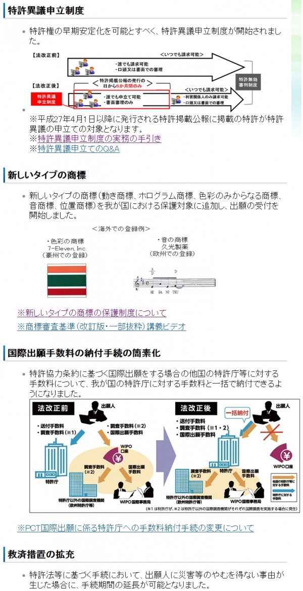 【日本】 新制度（特許異議申立制度、新たな商標等）の開始　平成27年4月1日より施行