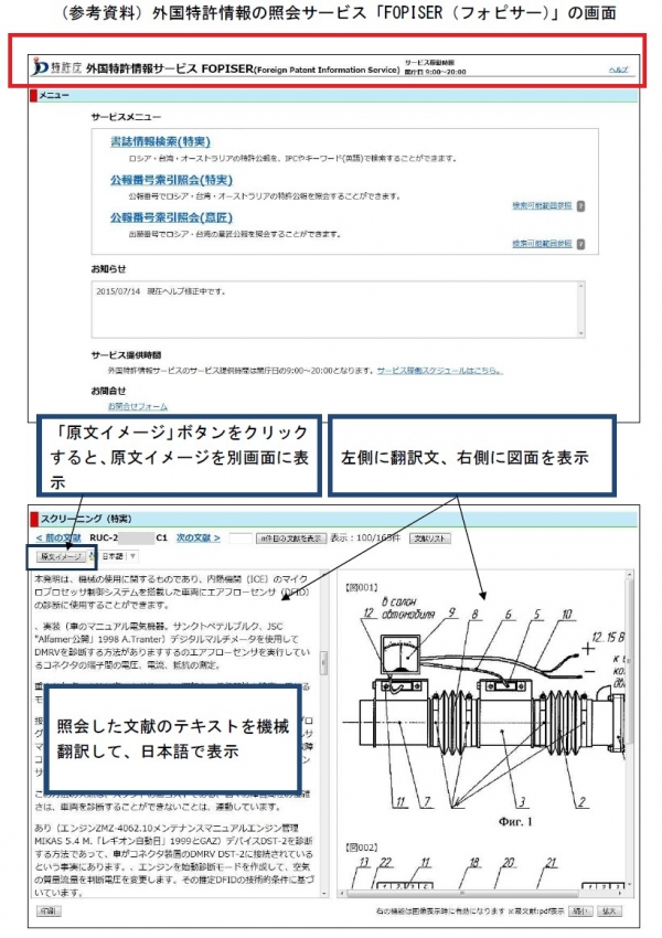 【海外】 外国特許情報照会サービス「FOPISER（フォピサー）」2015年8月7日より開始